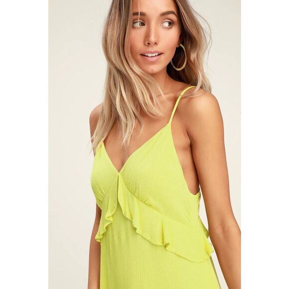 Lulus “Island Time” Lime Green Ruffled Sleeveless Midi Dress – Size Medium - Picture 8 of 9